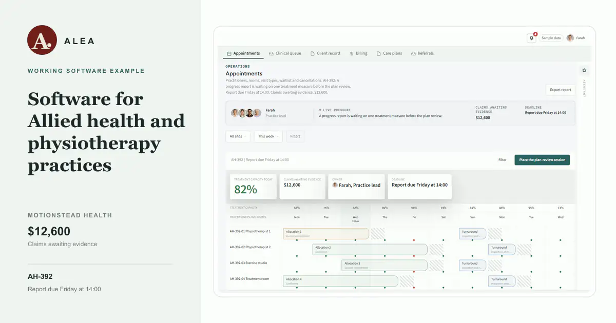 Allied health and physiotherapy practices app preview