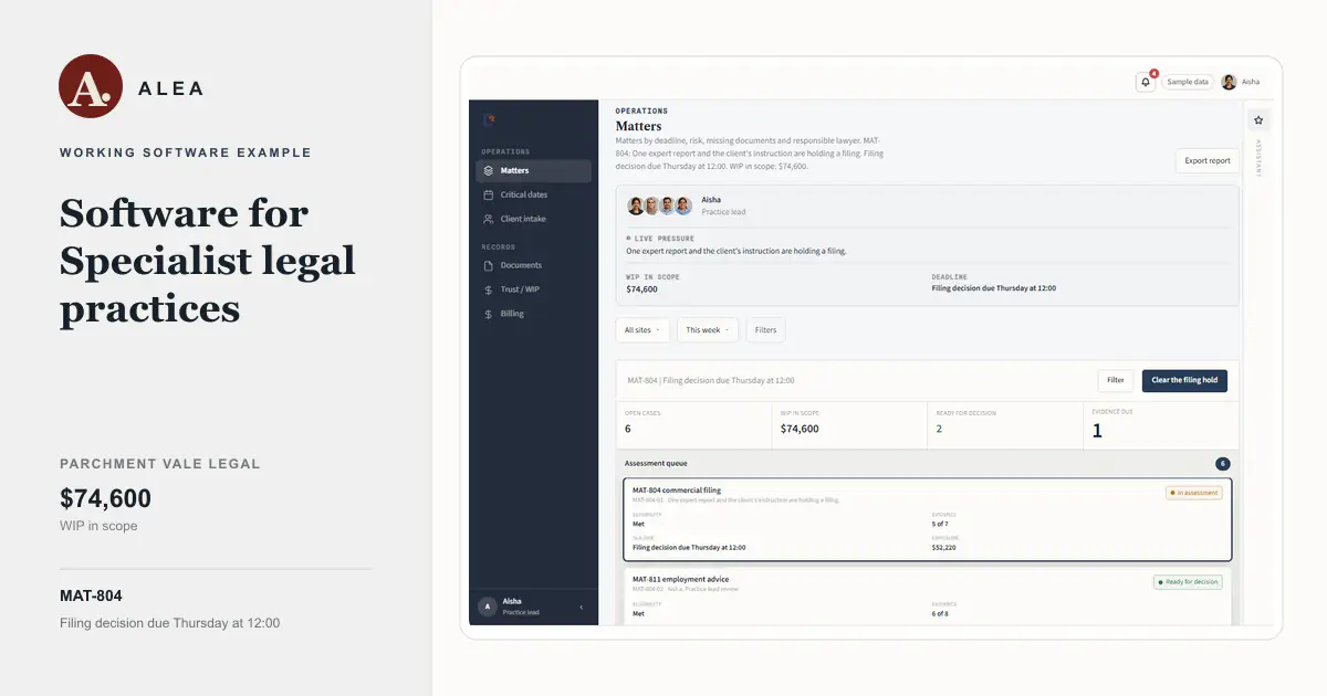 Specialist legal practices app preview