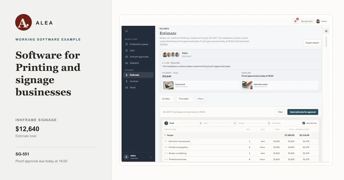 Printing and signage businesses app preview