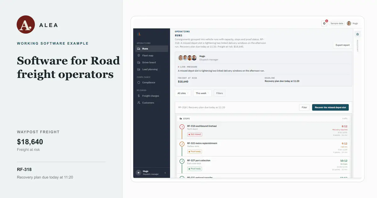 Road freight operators app preview