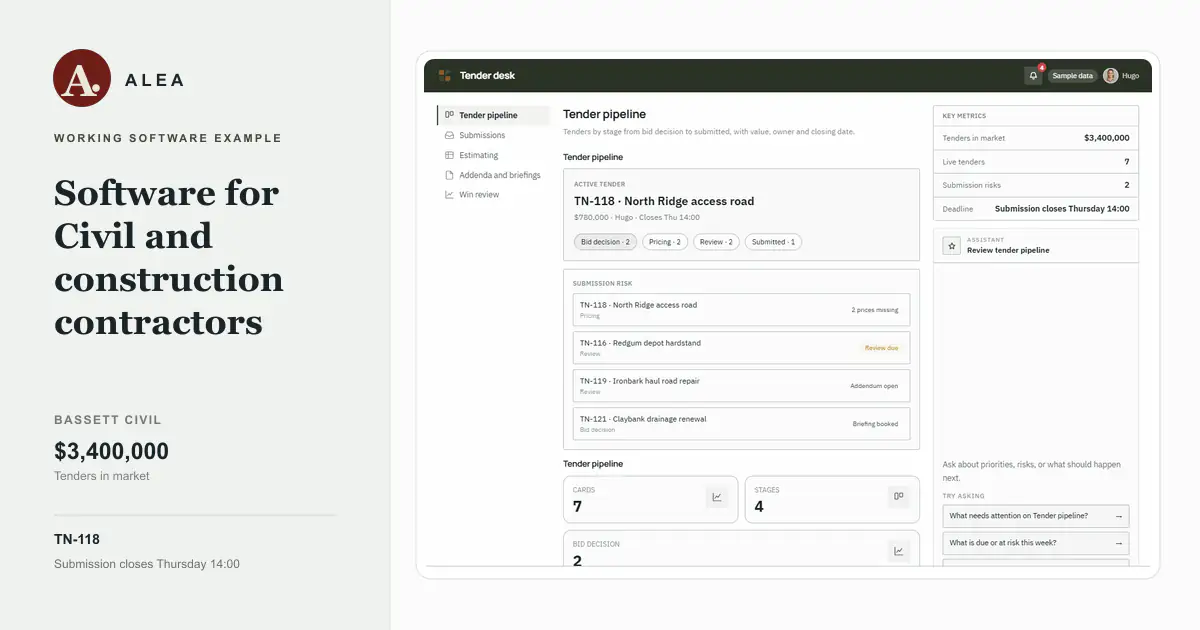 Civil and construction contractors bidding for work app preview
