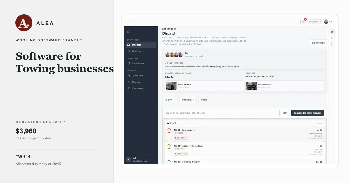 Towing businesses app preview